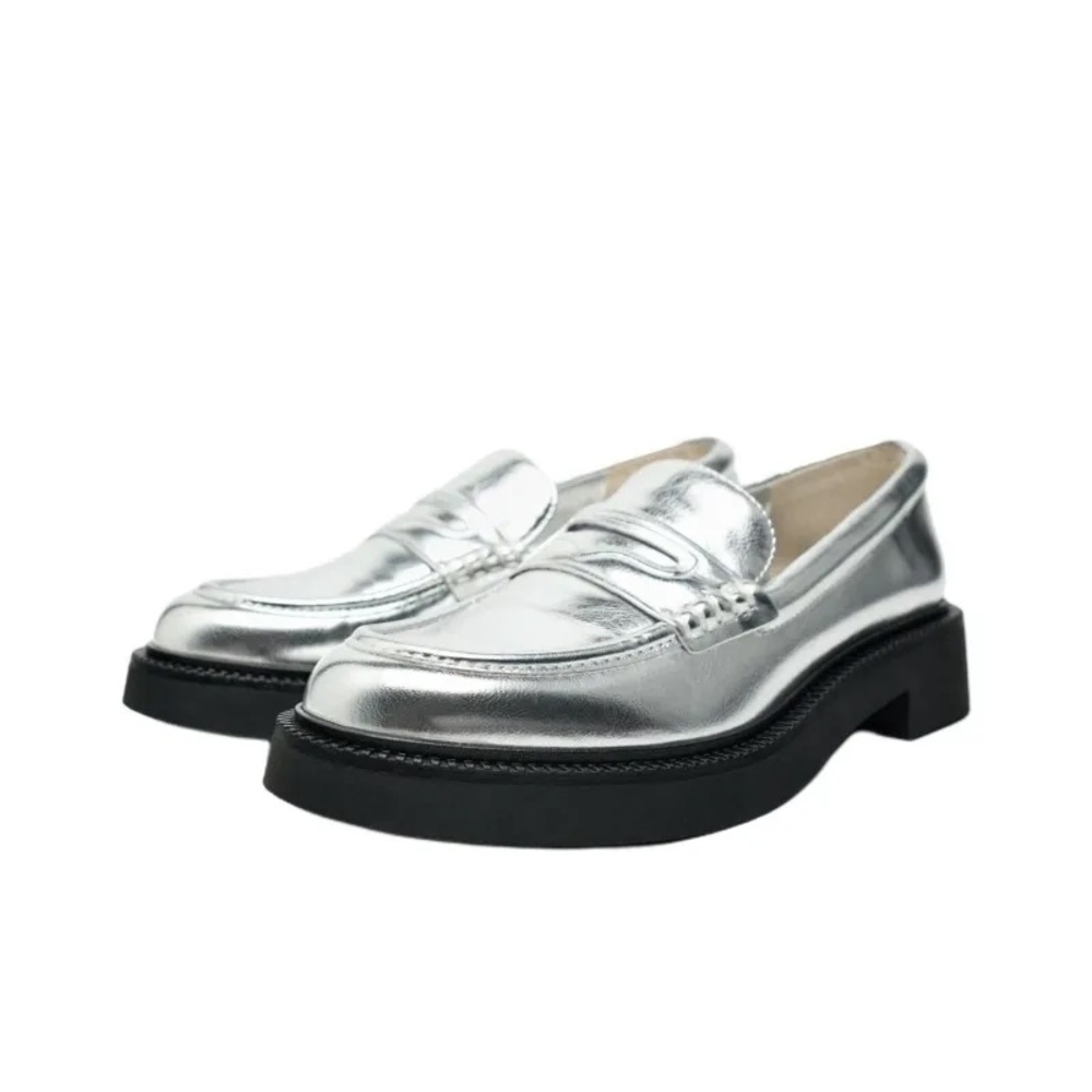 Zara silver loafers - size 8